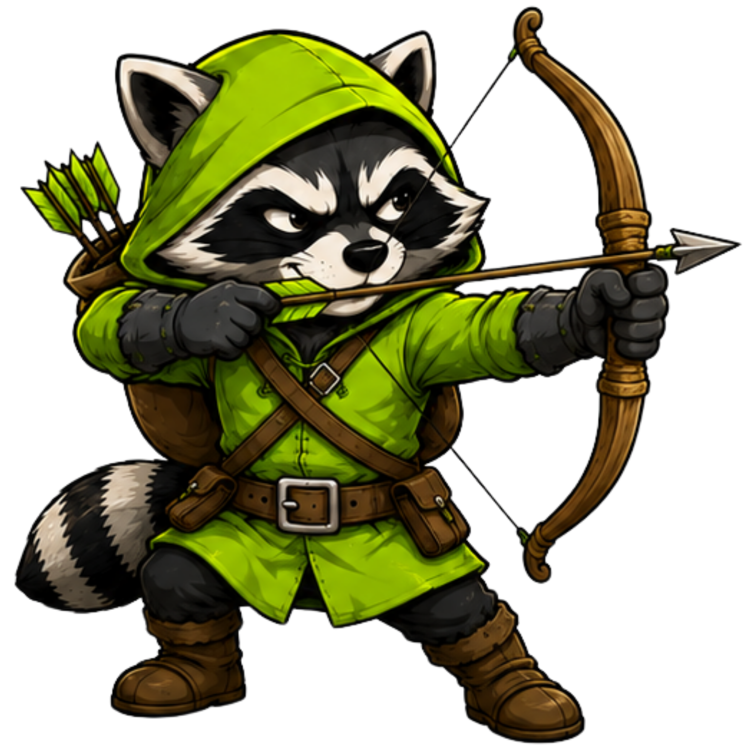 Bandit raccoon mascot: ready the bow.