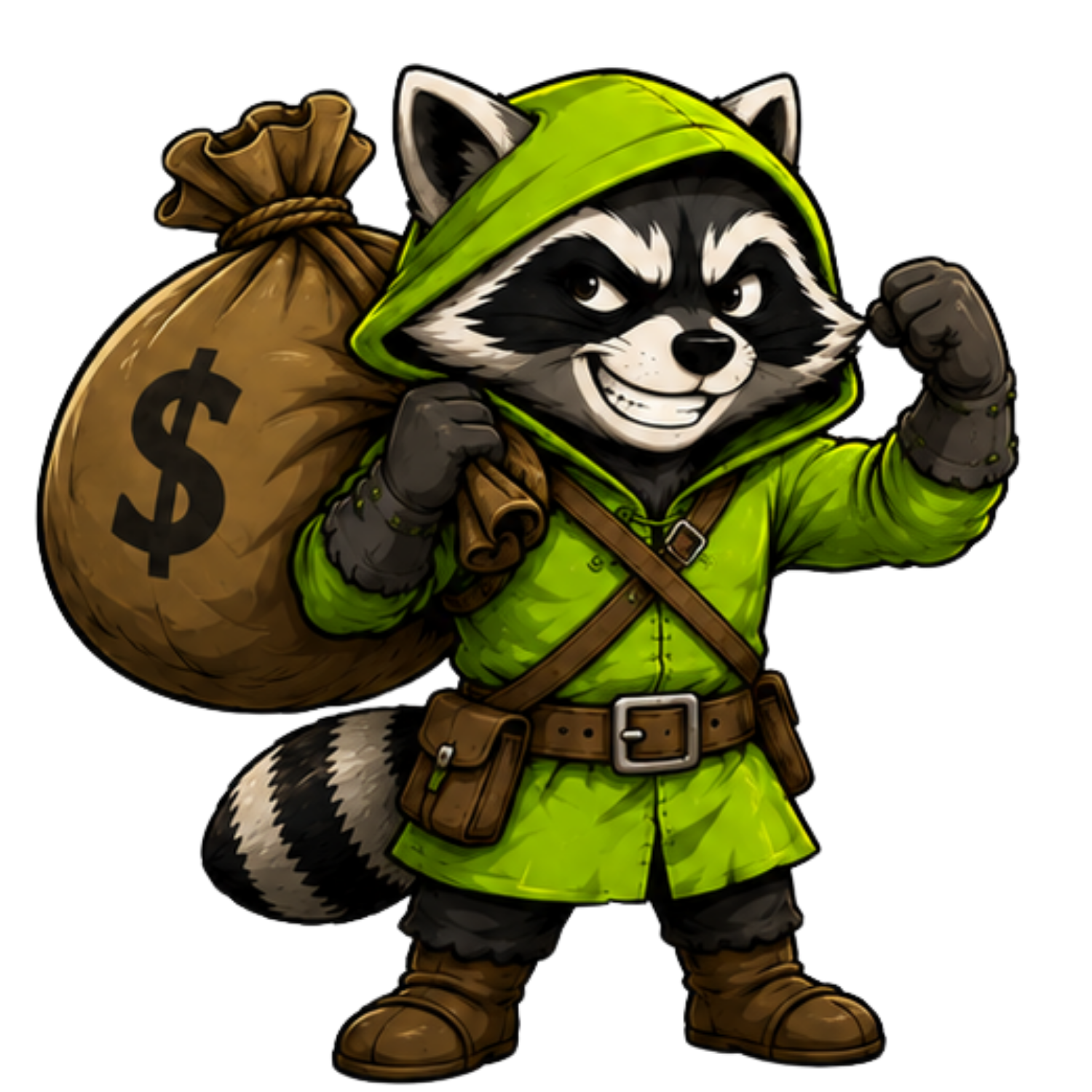 Bandit raccoon mascot: secure the loot.